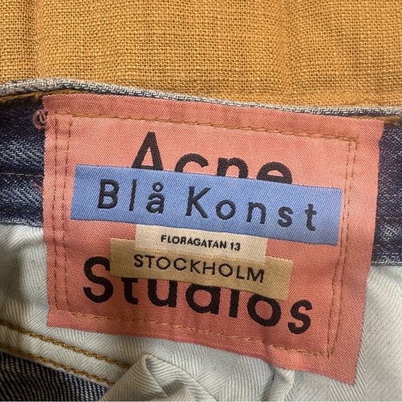 Acne Studios Bla Konst Straight Leg Blue Jeans Size 25x32 Pink Leather Patch - Picture 9 of 11